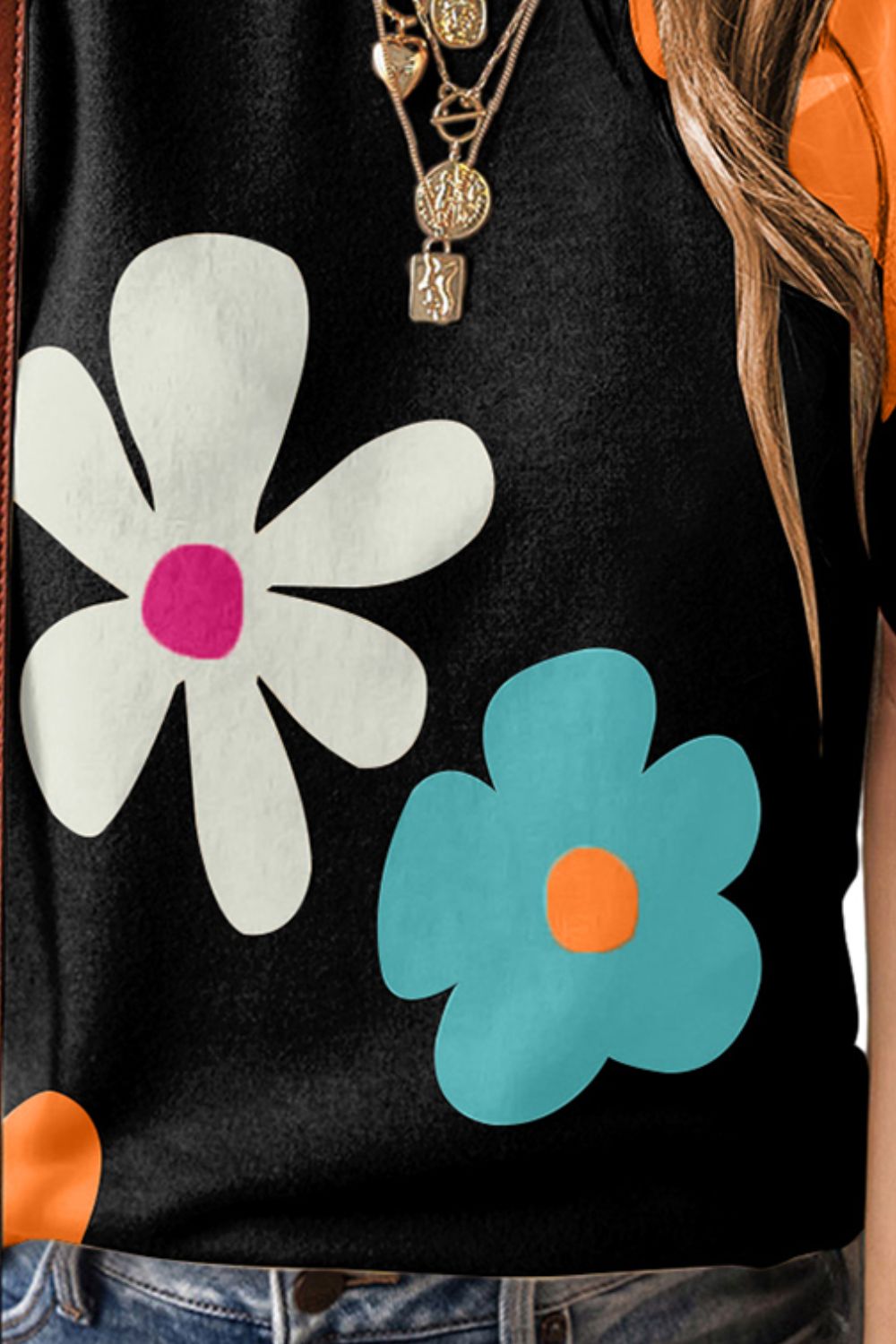 Flower Round Neck Short Sleeve Blouse Flower Round Neck Short Sleeve Blouse